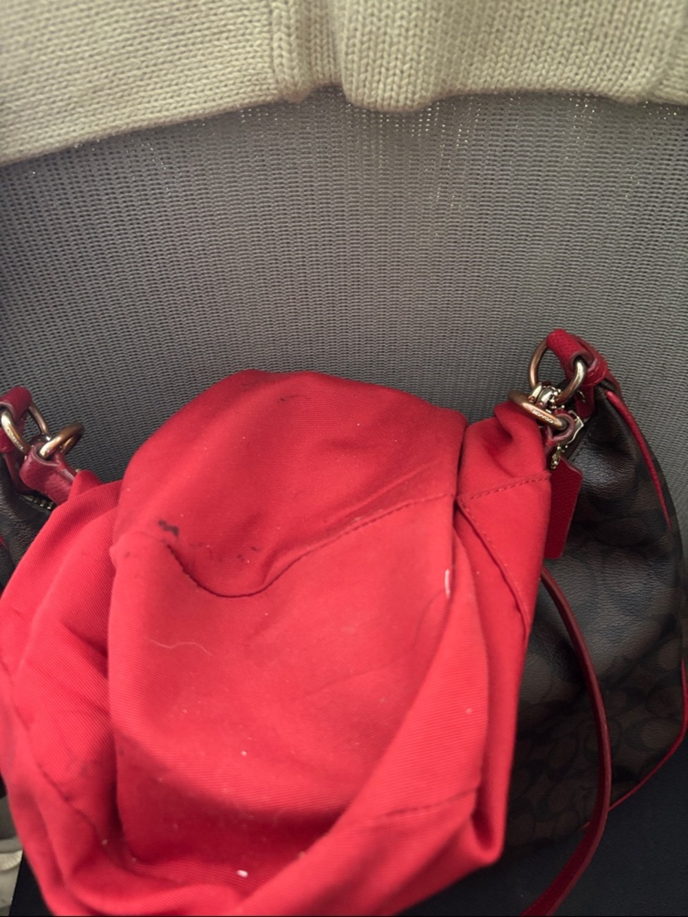 Coach Brown Signature Hobo with Red Trim and Gold Hardware - Picture 4 of 5